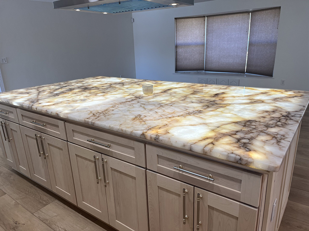 Backlit translucent stone island